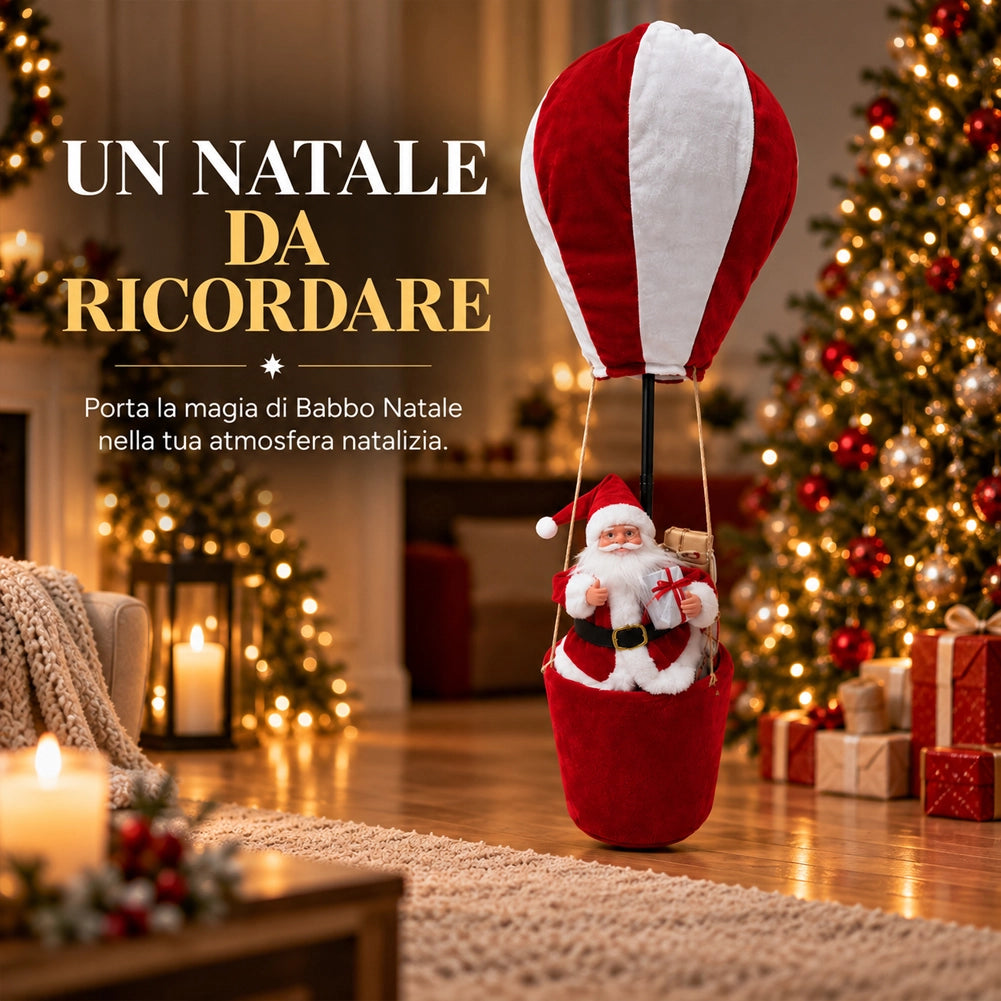 Mongolfiera di Babbo Natale 30x83cm Bianco e Rosso Decorazione Addobbo Natalizio