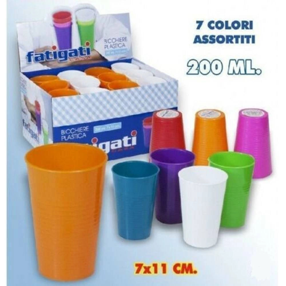 Trade Shop - Set 12 Pezzi Bicchieri In Plastica Rigida Colori Assortiti 200 Ml -