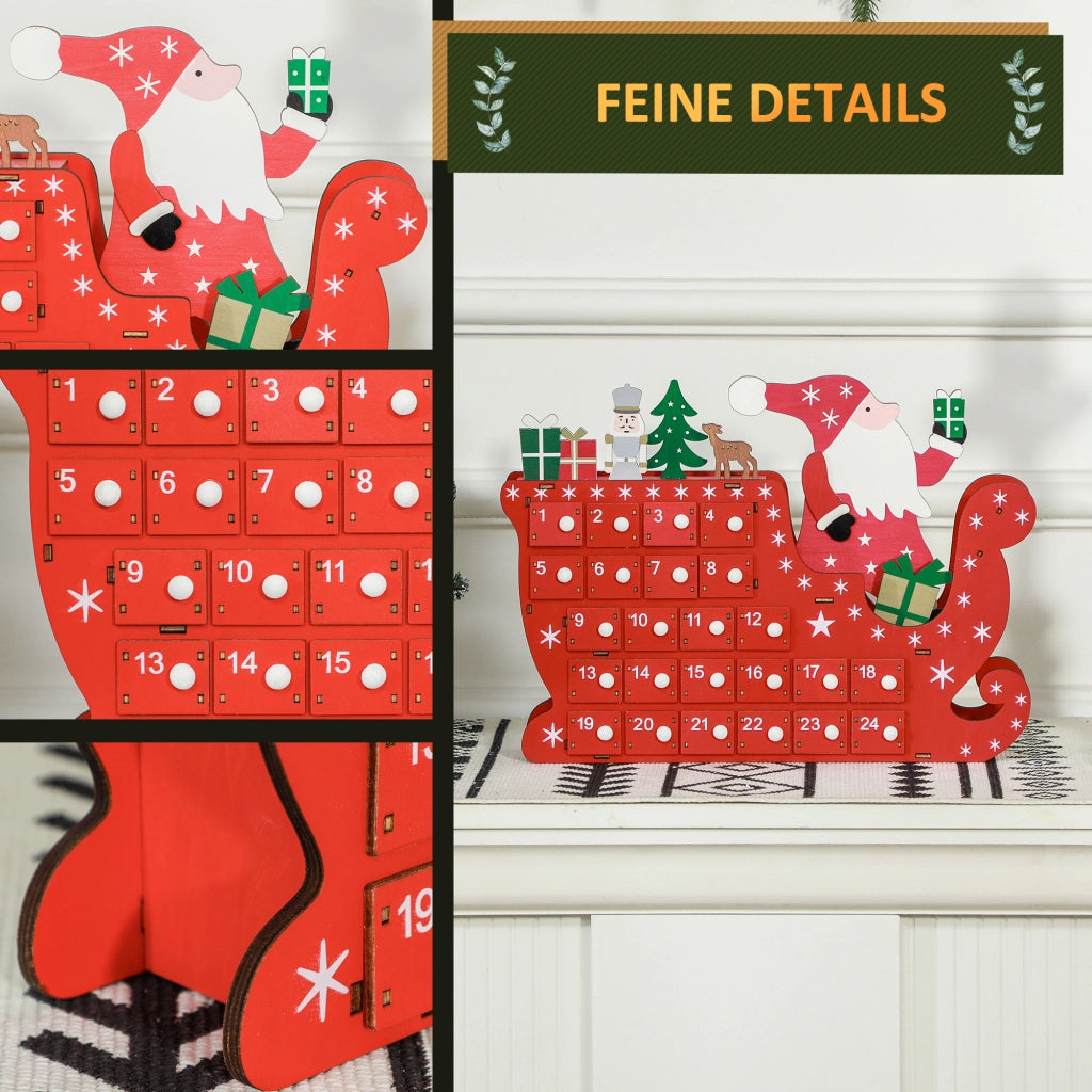 Calendario dell'Avvento Babbo Natale con Slitta ¨C zephmum ¨C 24 Scompartimenti, 22.5x8x36 cm, Rosso