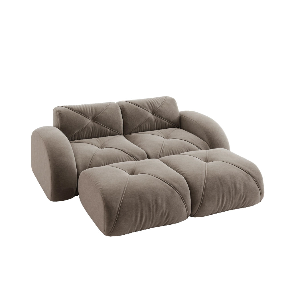 Divano modulare 2 posti in chenille con schiuma 32D monoblocco senza telaio per soggiorno e appartamento taupe
