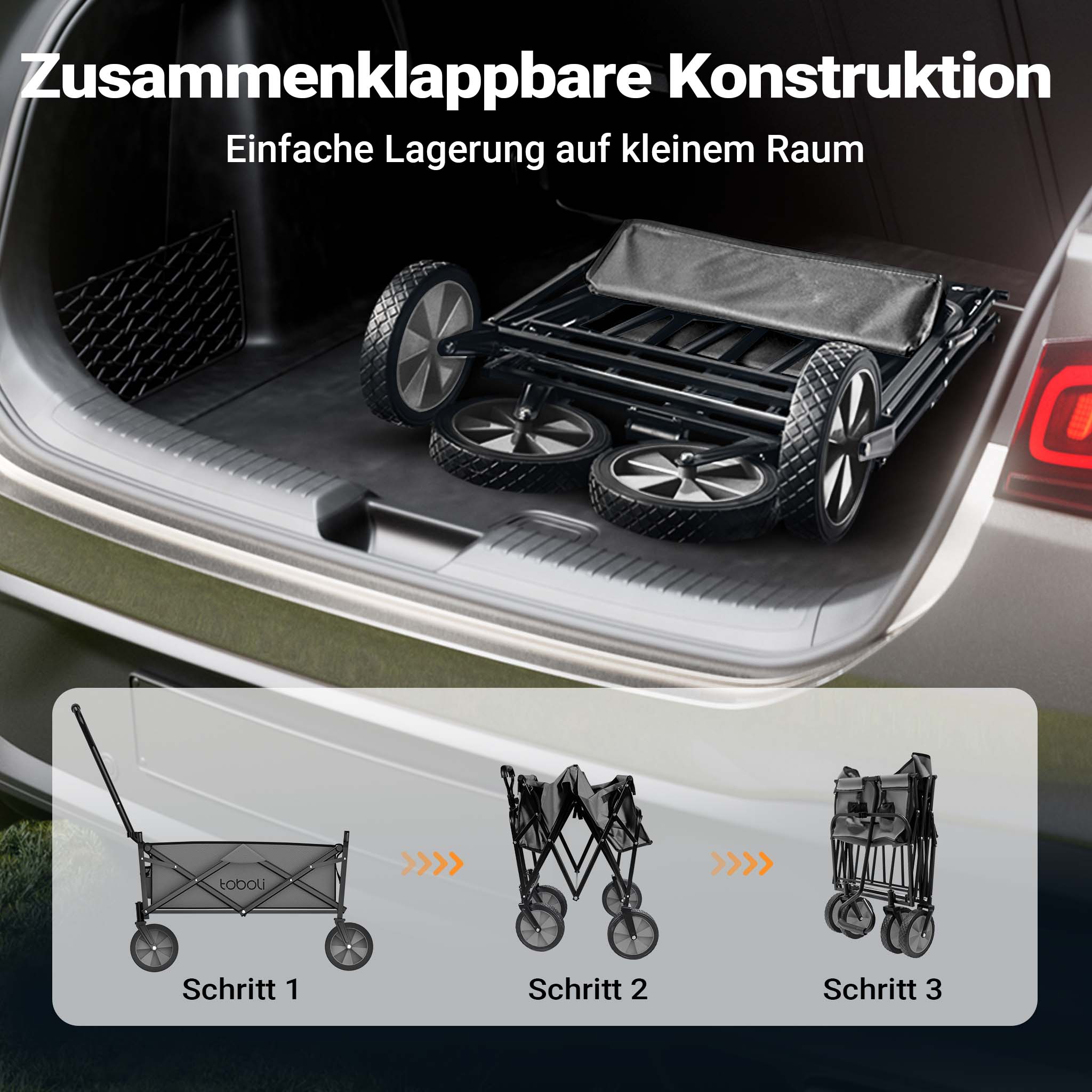 Toboli Carretto a mano pieghevole, max 100 kg, tessuto impermeabile grigio, Carrello spiaggia