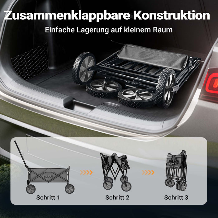 Toboli Carretto a mano pieghevole, max 100 kg, tessuto impermeabile grigio, Carrello spiaggia