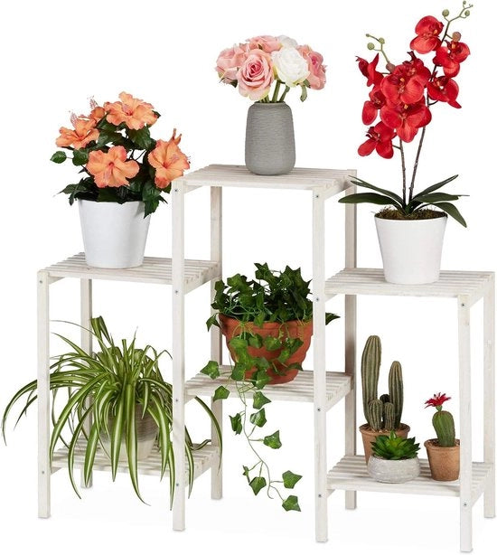 Tavolo a 6 livelli per piante - Bella scala per fiori per interni - In piedi 70 x 89 x 26,5 cm bianco