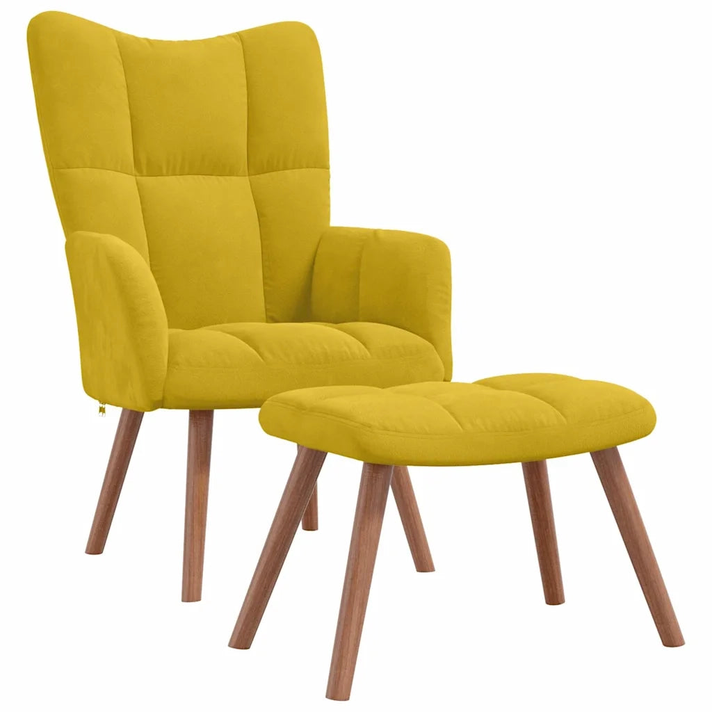 Divano Sedia-Poltrona Relax con Poggiapiedi Giallo Senape in Velluto 387175