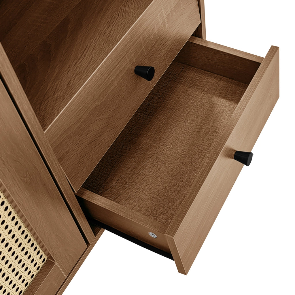 Credenza e Madia con 2 Ante in Rattan; Ripiani Regolabili; Stile Country; in Pannelli di Particelle; Legno; 130×40×75;5 cm