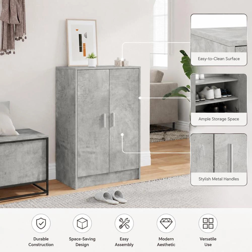 Shoe Cabinet, Concrete Grey, 60x35x92 Cm, Wood-based Material