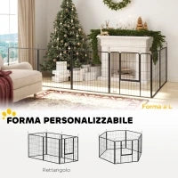 Recinto per Cani a 6 Pannelli Modulabili Pieghevole con Porta in Acciaio, Altezza 80 cm, Grigio Scuro