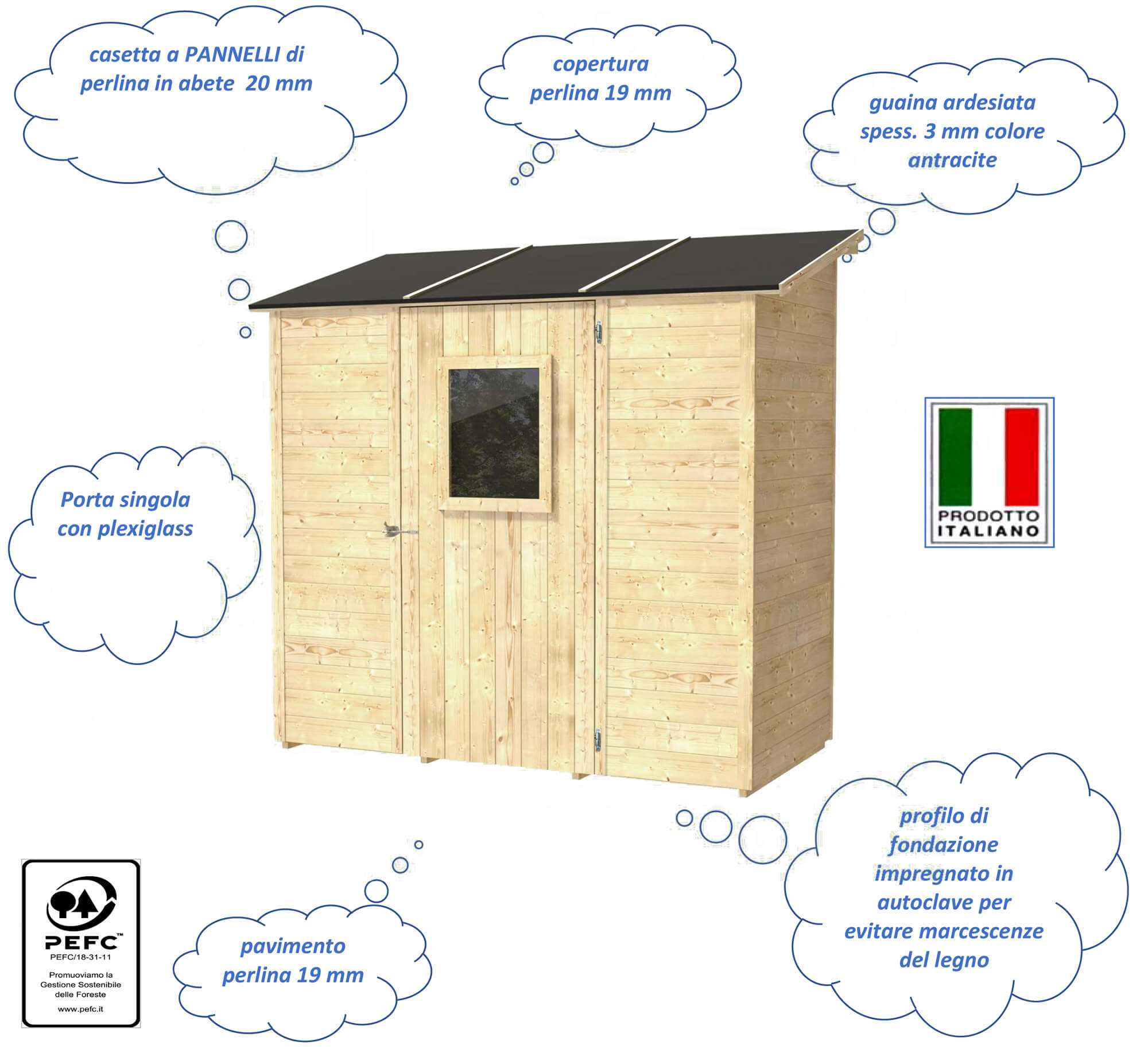 Casetta Box da Giardino per Attrezzi 207x102 cm con Porta Finestrata in Legno Naturale