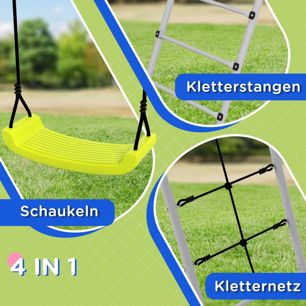 Set Altalena per Bambini con Rete da Arrampicata e Scala a Pioli ¨C zephmum ¨C Verde, Struttura in Acciaio, per 3-8 Anni