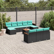 Set Divani da Giardino 11 pz con Cuscini Nero in Polyrattan 3226421