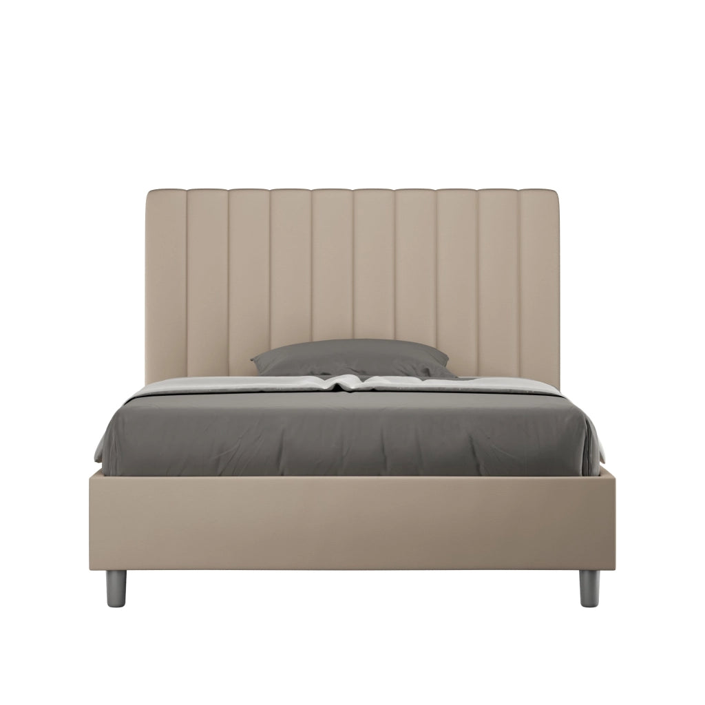 Letto una piazza e mezza senza rete imbottito 120x210 similpelle bianco Agueda