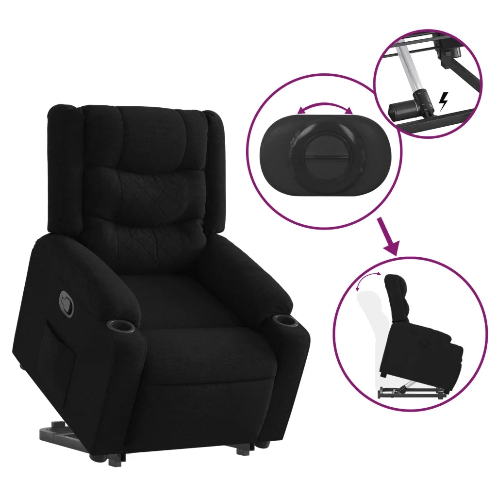 Poltrona Alzapersona Reclinabile Nera in Tessuto 3206575