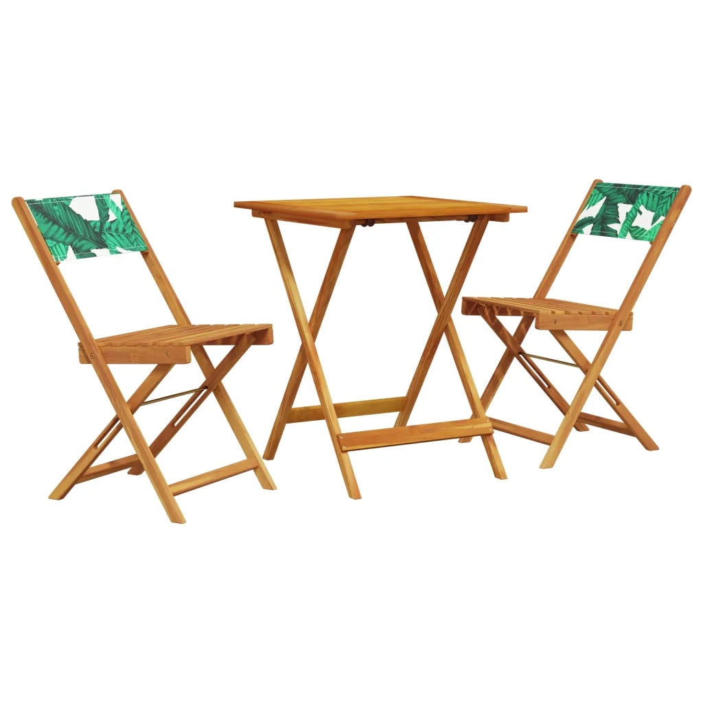 Set da Bistrot 3 pz | Set Salotto da Giardino Motivo Foglie in Tessuto e Legno Massello