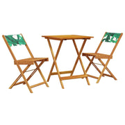 Set da Bistrot 3 pz | Set Salotto da Giardino Motivo Foglie in Tessuto e Legno Massello