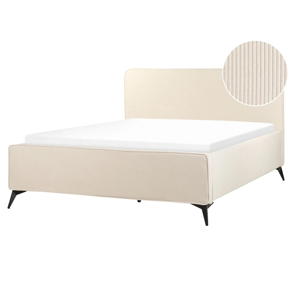 Letto Beige in velluto a coste Gambe in metallo nero 160 x 200 cm a doghe Camera da letto Classica Minimalista