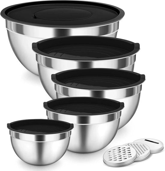 Set di contenitori in acciaio inossidabile a 5 pezzi con coperchio ermetico - 4,5 l, 3 l, 1,5 l, 1,2 l, 0,7 l