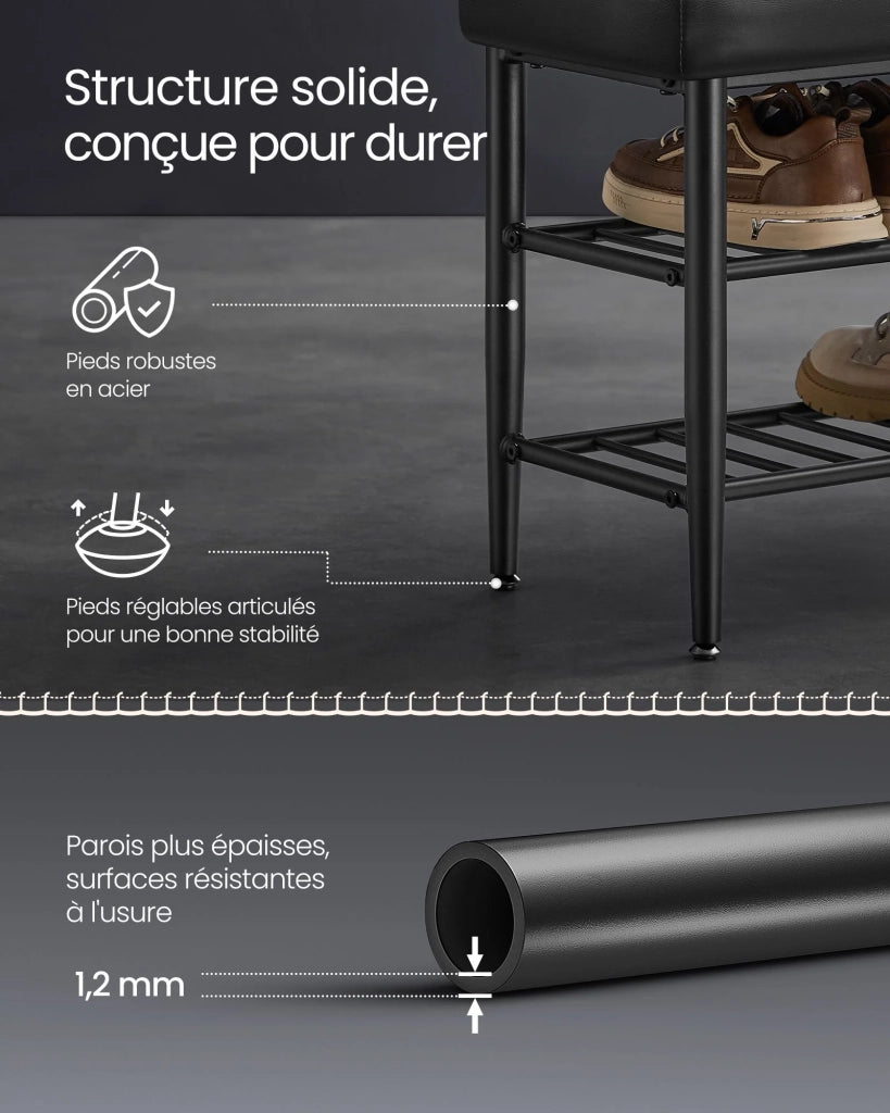 Panca portascarpe 30 x 80 x 50 cm mobile ingresso PU con cuciture stile moderno portata 135 kg nero 12_0005345