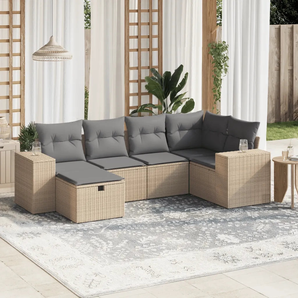 Set Divano da Giardino 6 pz con Cuscini Beige Misto Polyrattancod mxl 116357