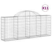 Cestini gabbioni recinzione a gabbia muro di contenimento ad arco 11 pezzi 200 x 30 x 80/100 cm ferro zincato argento 02_0040319