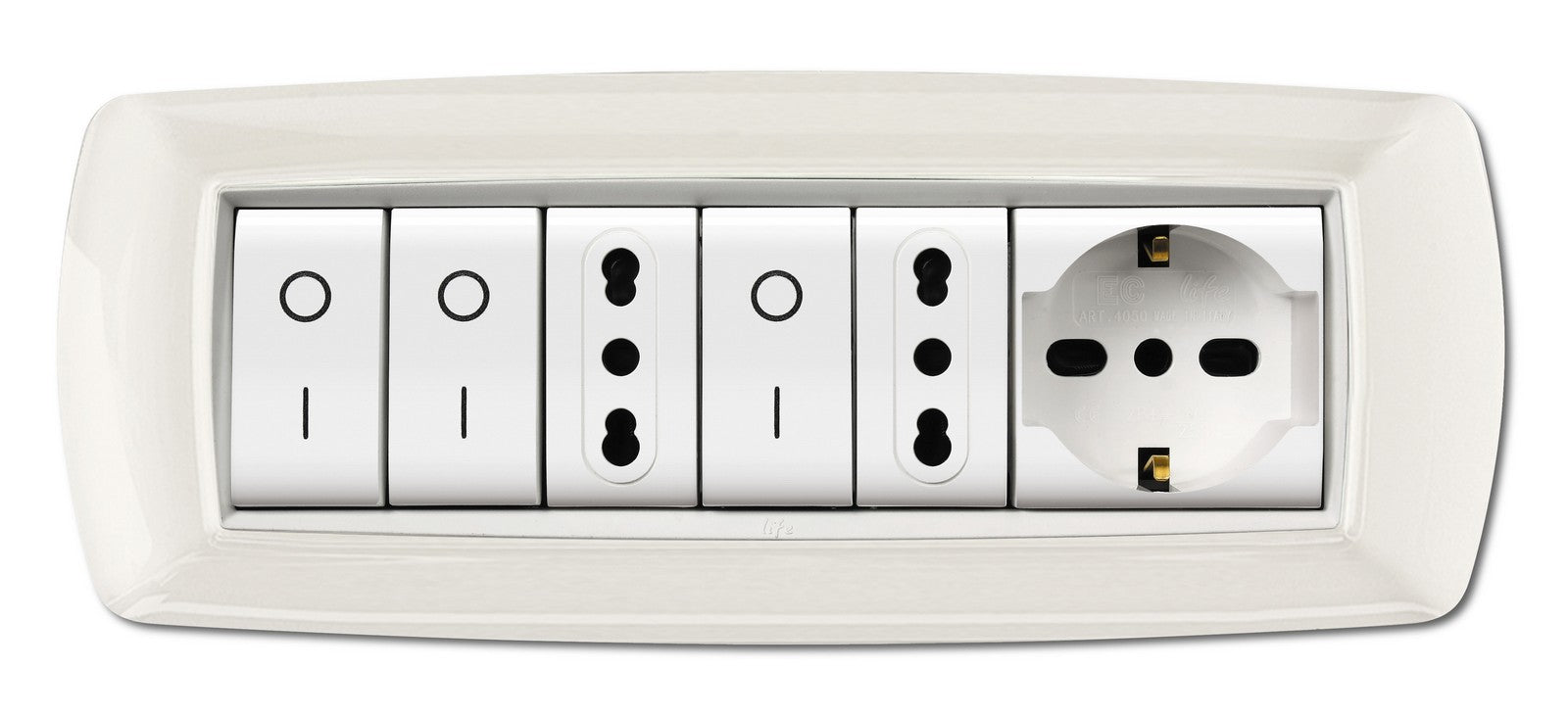 placca life modello living pl. bianca 7 posti cornice bianca cod:ferx.98403