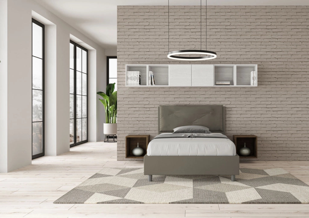 Letto 1 Piazza E Mezzo 120x210 cm con Rete Imbottito in Similpelle Appia Large Cappuccino