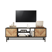 Mobile TV con 2 Ante e 3 Vani; Stile Moderno Minimalista; Soggiorno; 150??38??55 cm; in Truciolare e Ferro; Nero e Naturale