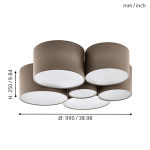 Plafoniera Contemporanea Pastore 1 Acciaio Bianco 6 Luci E27