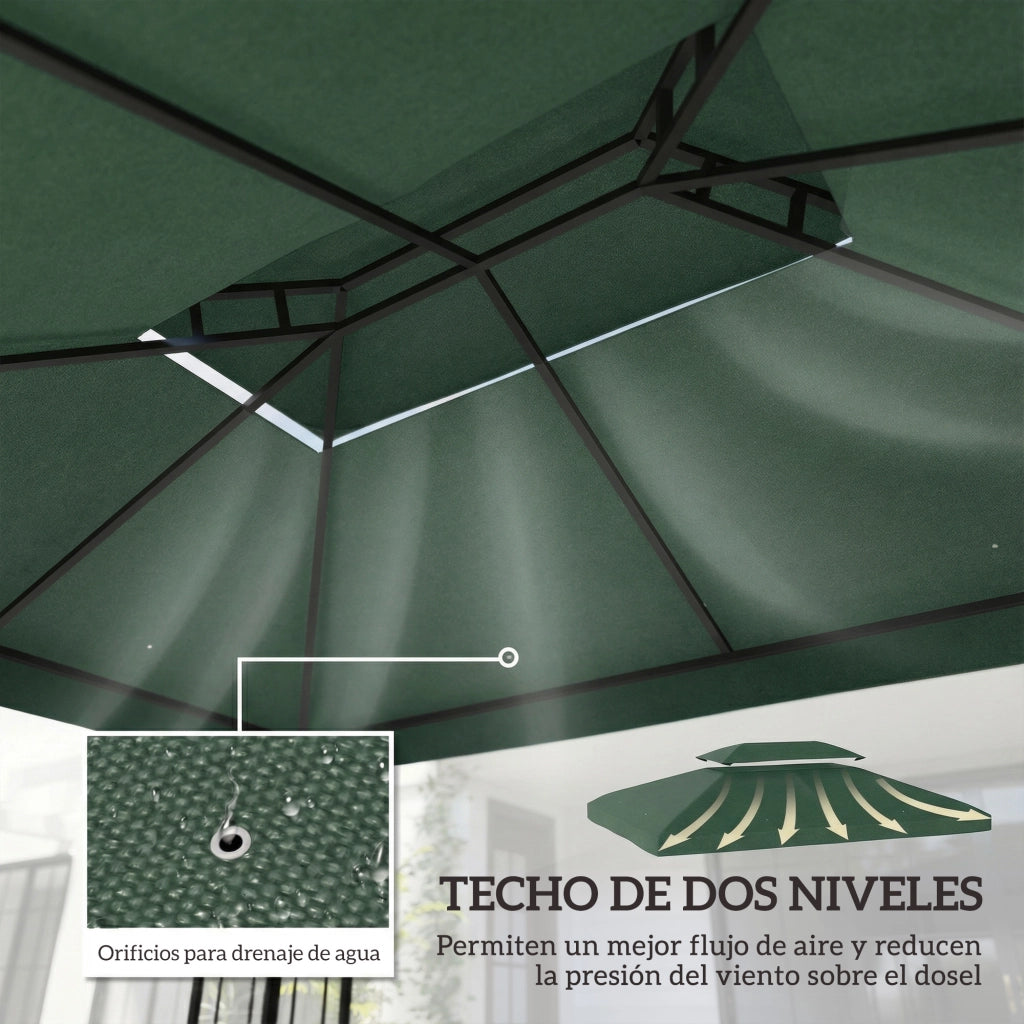 Toldo per Esterno 4x3 m ¨C zephmum ¨C Verde, Protezione UV, Doppio Tetto