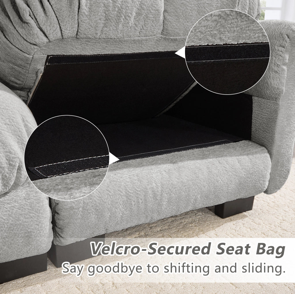 Divano Chenille 2 posti con pouf mobile, design a U modulare, grigio chiaro, con cuscini spessi e supporto ergonomico