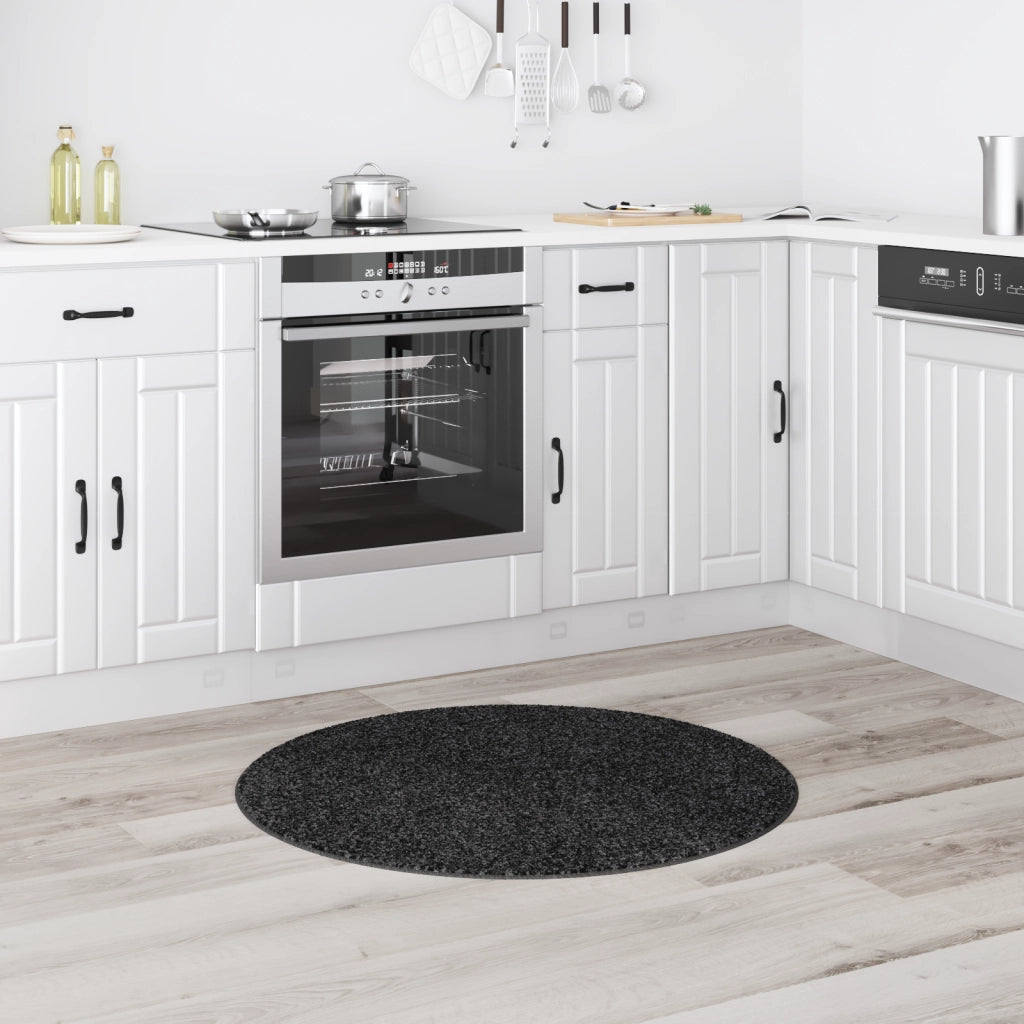 Tappeto Shaggy con supporto in lattice Grigio Scuro Ã¸90 cm