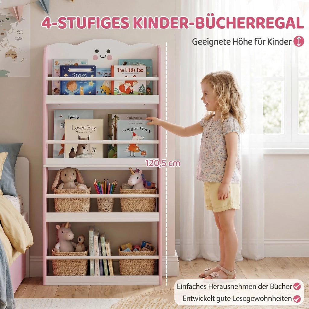 Libreria per bambini 4 livelli ¨C zephmum ¨C rosa 80x24x
