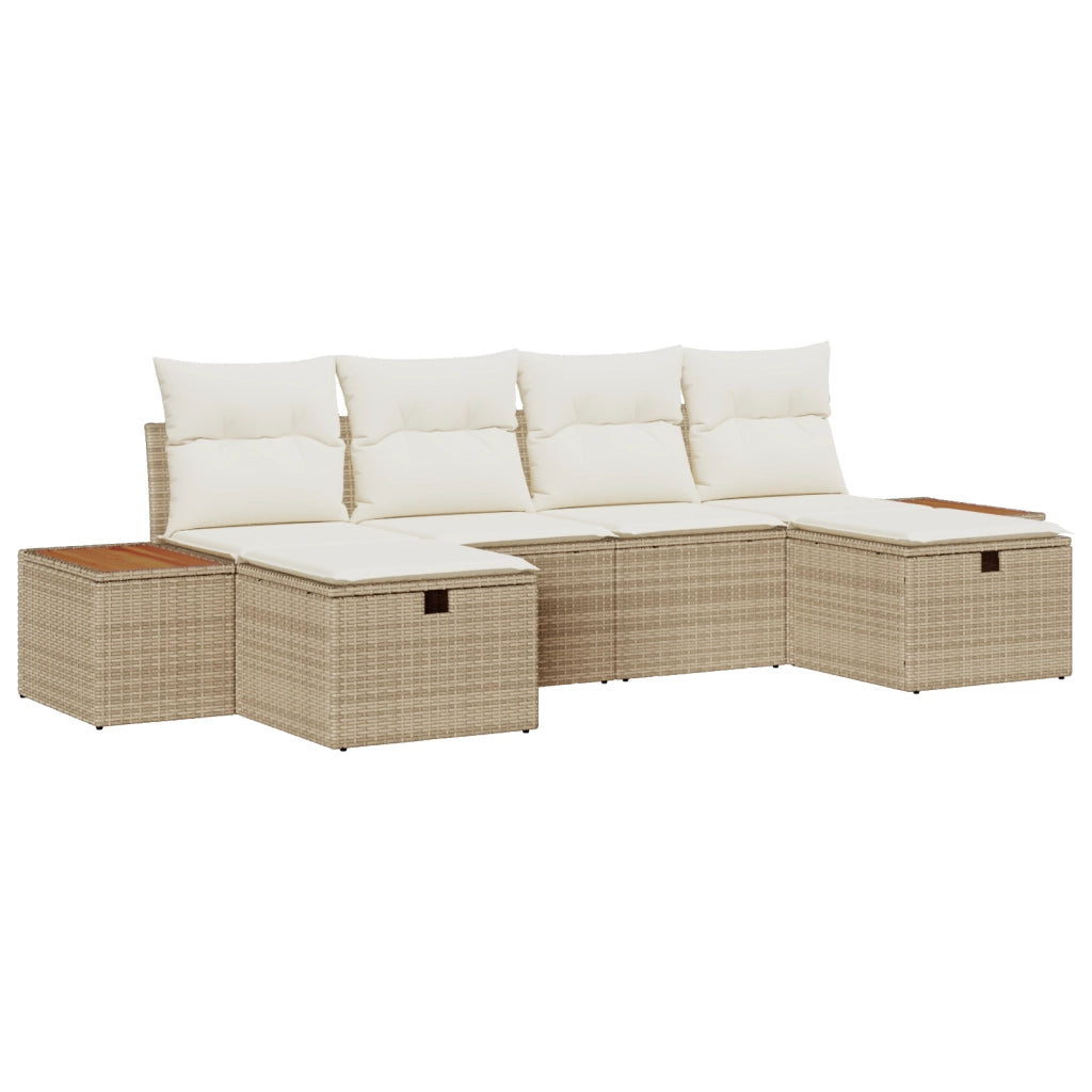 Set Divano da Giardino  6 Pezzi con Cuscini Beige Polyrattan
