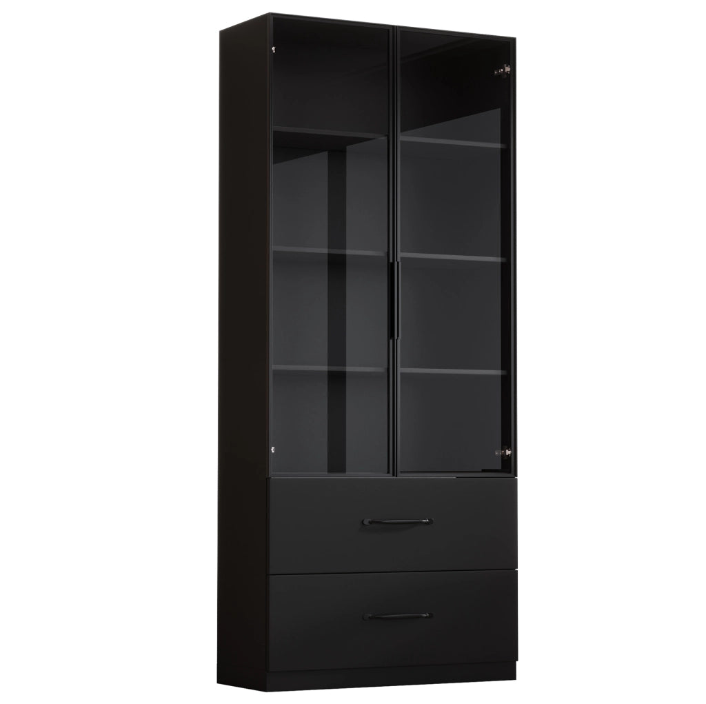 Vetrina LED nera 60x40x160 cm con 2 cassetti