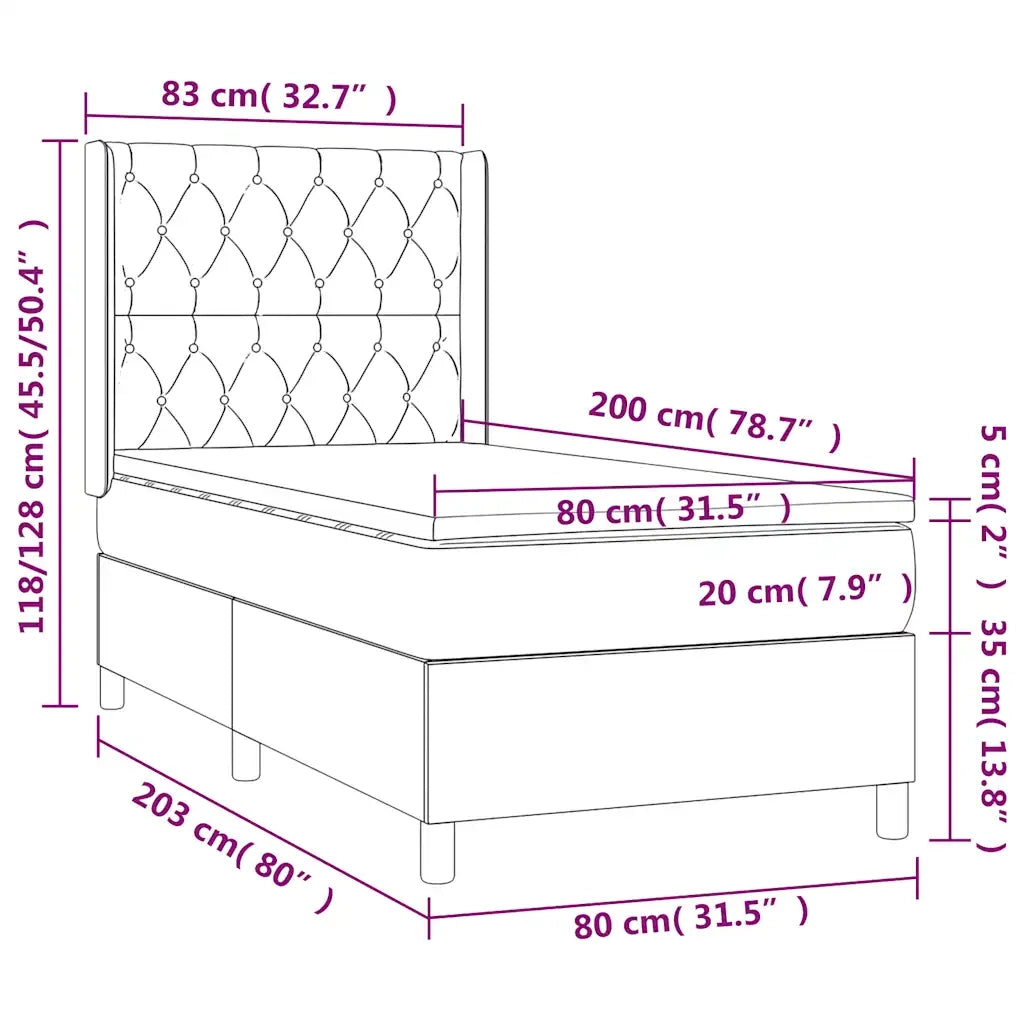 Letto a Molle con Materasso e LED Blu Scuro 80x200cm in Velluto 3139713