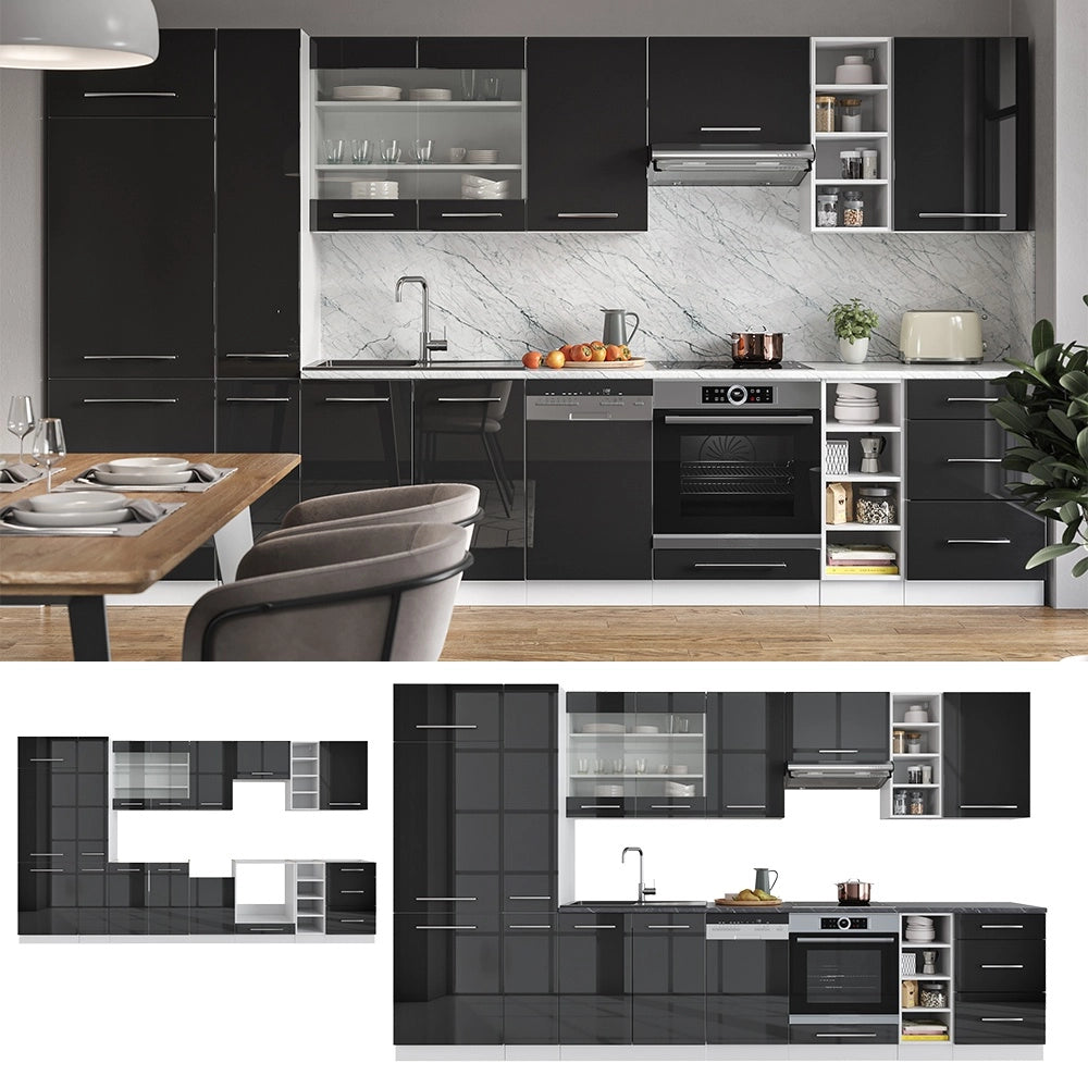 Cucina componibile Fame-Line Antracite lucido/Bianco 355 cm, PL Antracite Vicco