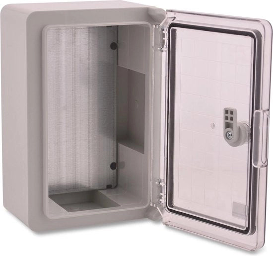 Scatola di commutazione in plastica IP65 grigio-translucido 300x200x130mm con porta di ispezione