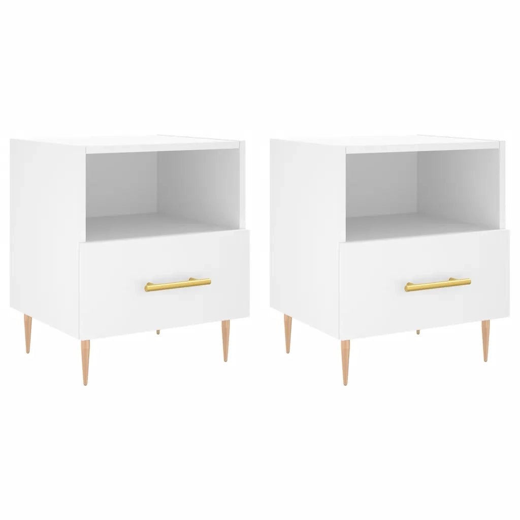 Set di 2 Comodini | Armadio da Notte | Mobiletto da notte Bianchi 40x35x47,5 cm in Legno Multistrato