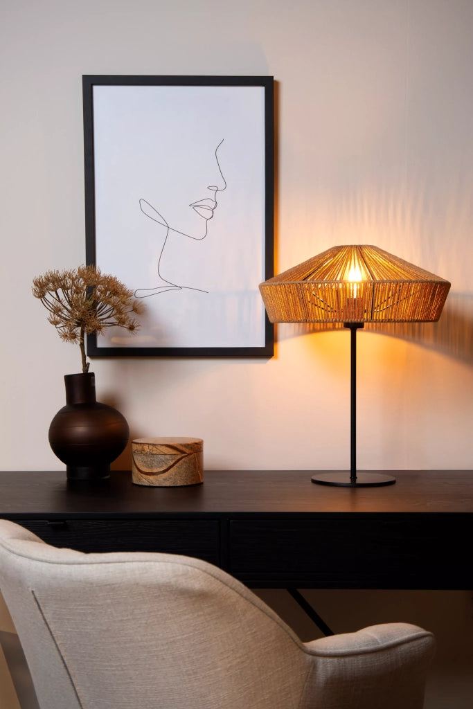 Lampada da tavolo Yunkai Lucide E27 rattan nero marrone