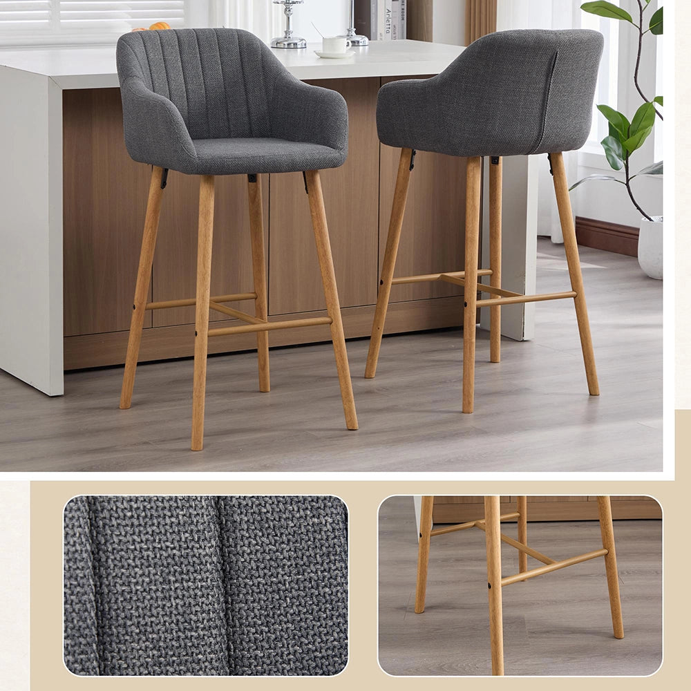 Tabouret da bar moderno stile europeo - Xylo - Schienale alto e braccioli seduta in lino gambe in legno