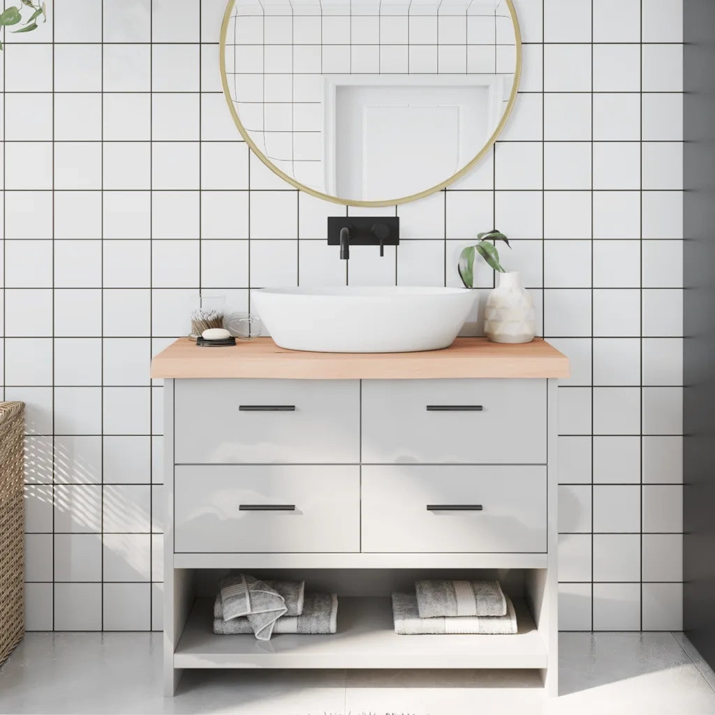Piano Bagno 100x30x(2-6) cm in Legno Massello Non Trattato 3156031