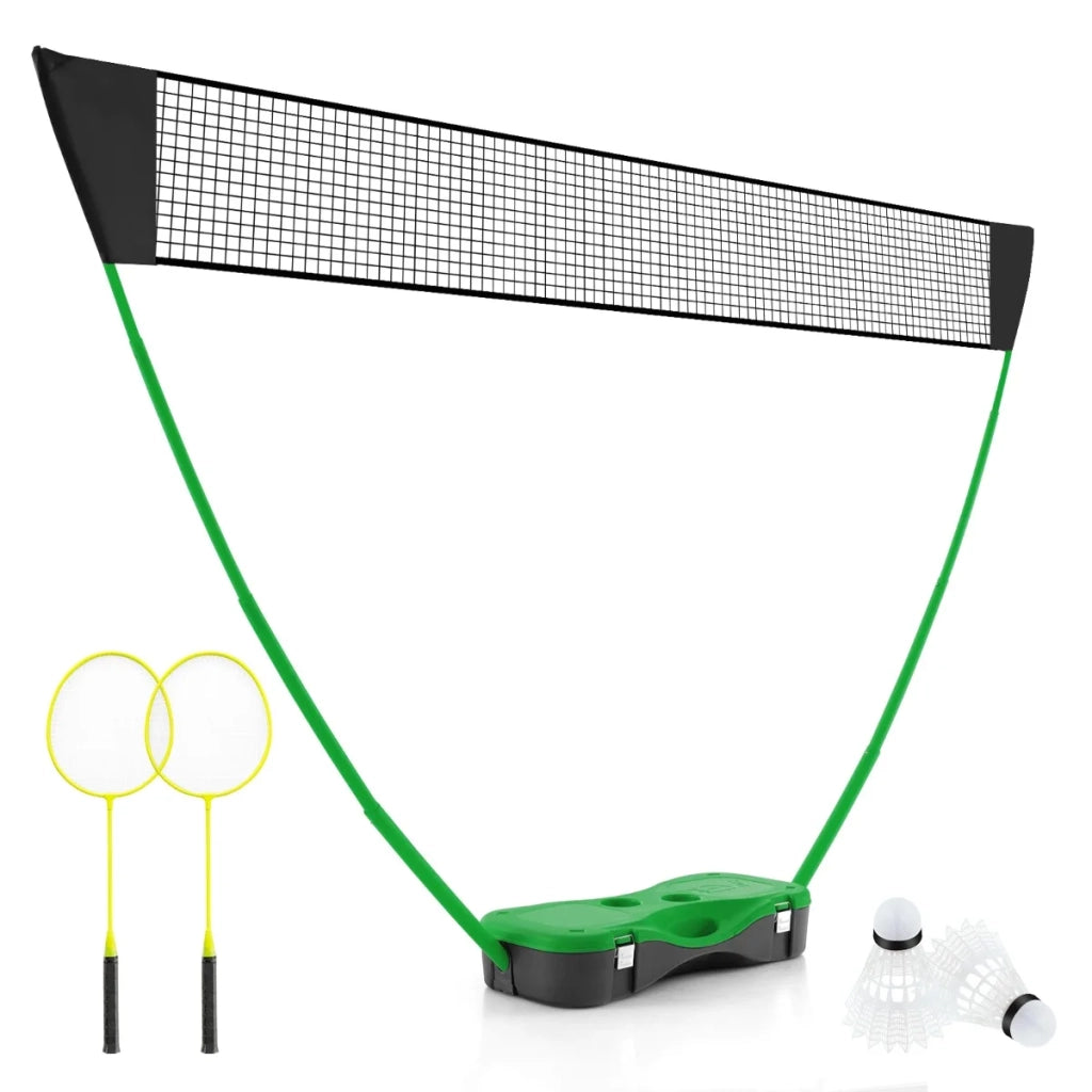 Set rete badminton portatile con base custodia 270 cm 2 racchette 2 volani verde per giardino e campeggio