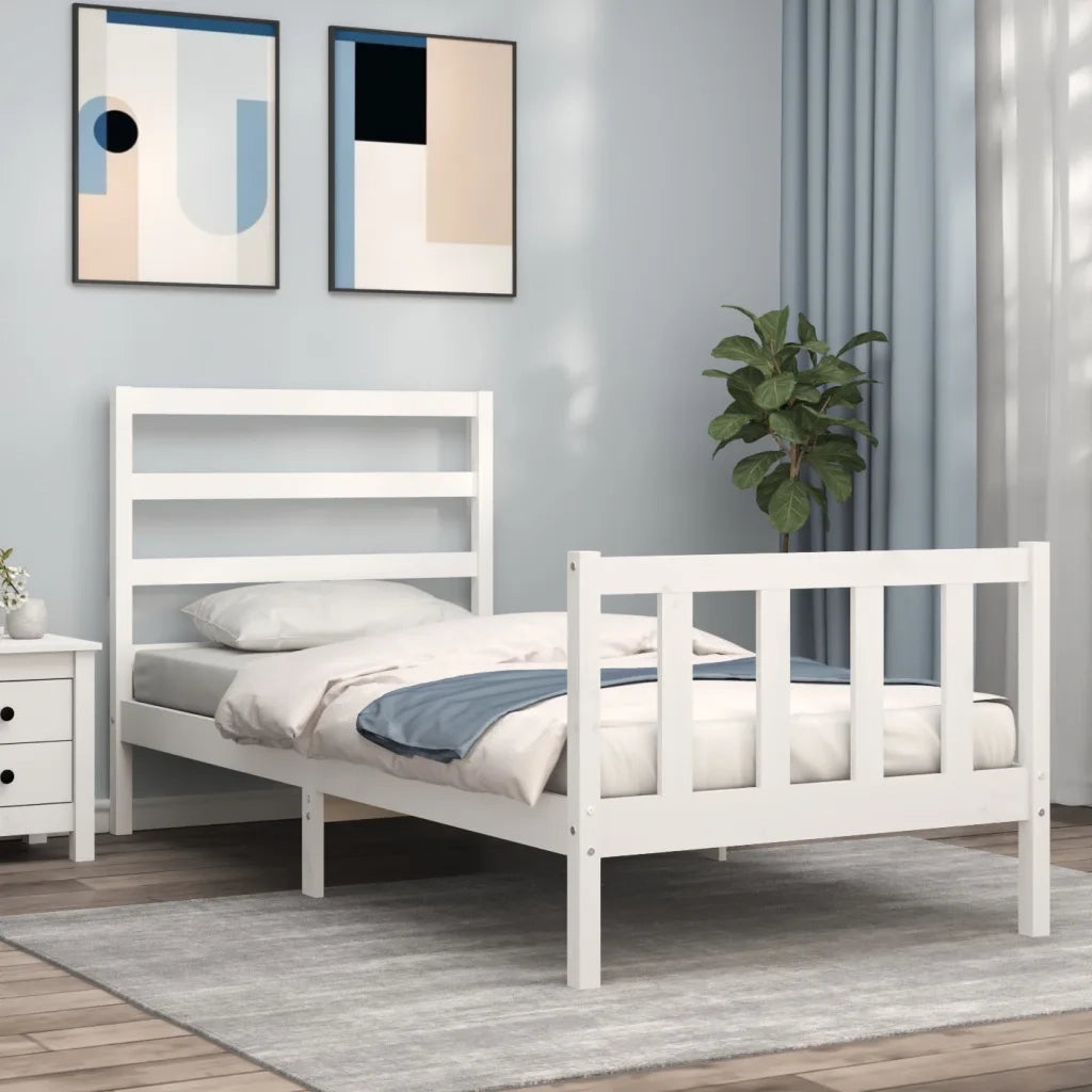 Letto senza Materasso-Struttura Letto Bianco 90x190 cm in Legno Massello Pino 479063