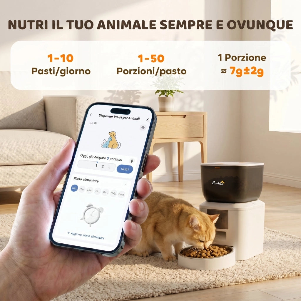 Distributore Automatico Cibo Gatti e Cani 4L WiFi 2.4G App Controllo con Telecamera Bianco