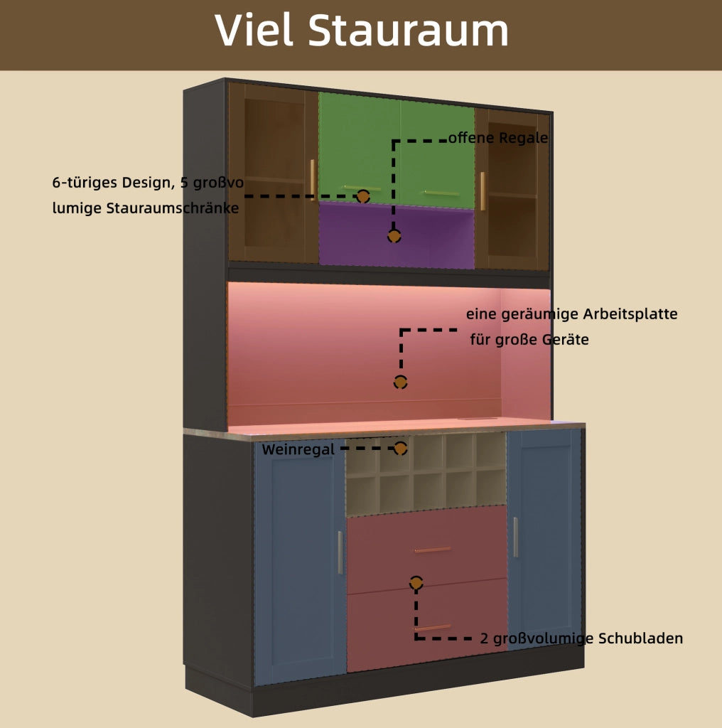 Credenza 120x36;3x180 cm con LED; prese e USB; 6 ante; MDF nero