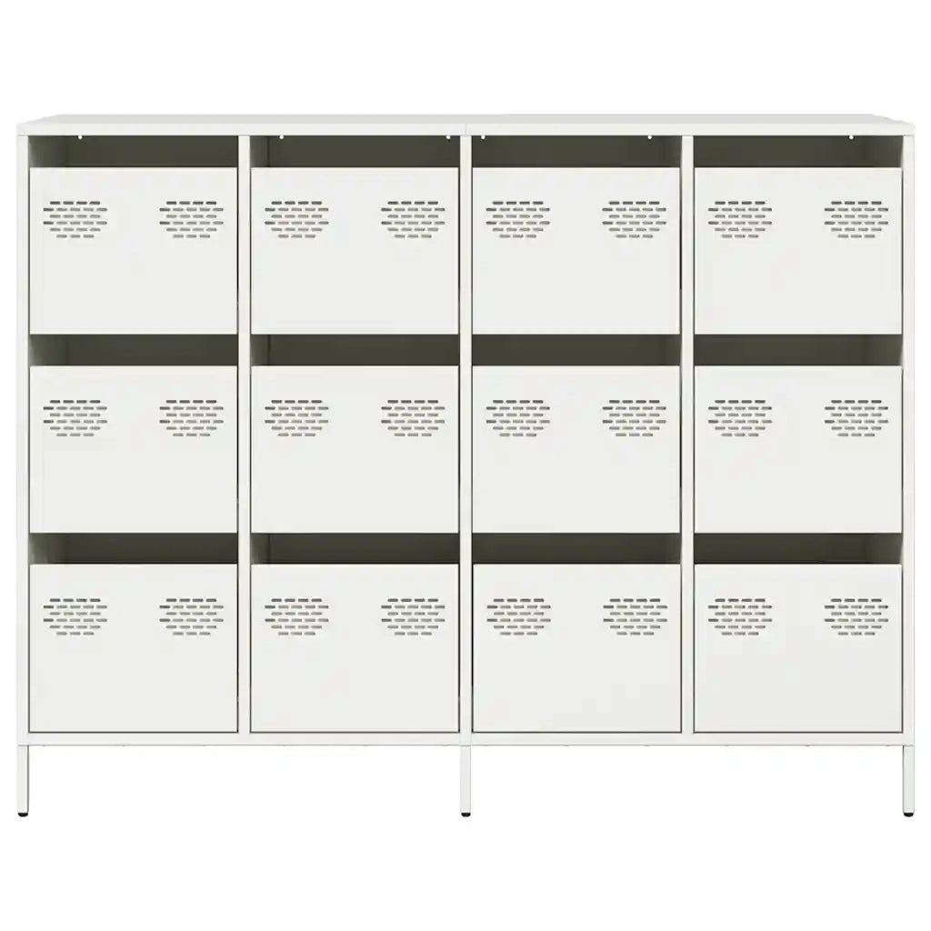 Credenza Bianca 135x39x103,5 cm in Acciaio Laminato a Freddo