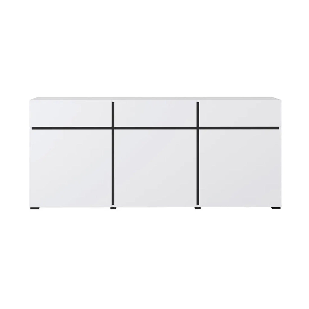 Buffet colori bianco e nero 180cm collezione HAVANA. Credenza di design con 3 porte e 3 cassetti.