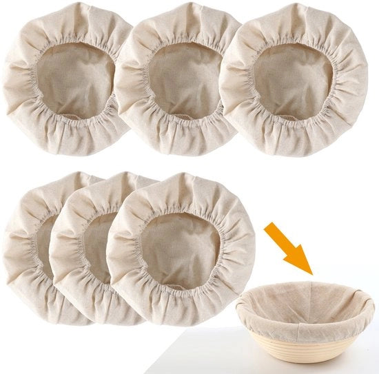 Set di sei mattonelle in tessuto per la cottura del pane con diametro di 25 cm.