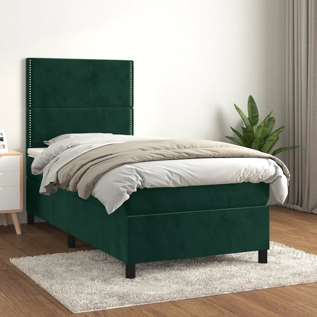 Giroletto a Molle con Materasso Verde Scuro 90x200 cm Velluto 3142944