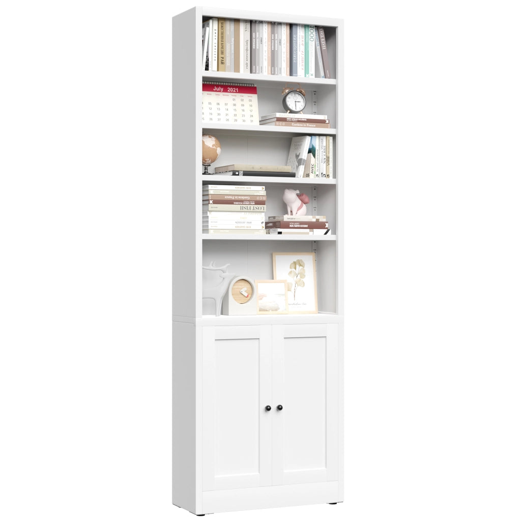 Libreria in metallo bianca con 5 ripiani regolabili e anta, design industriale, H 180 cm