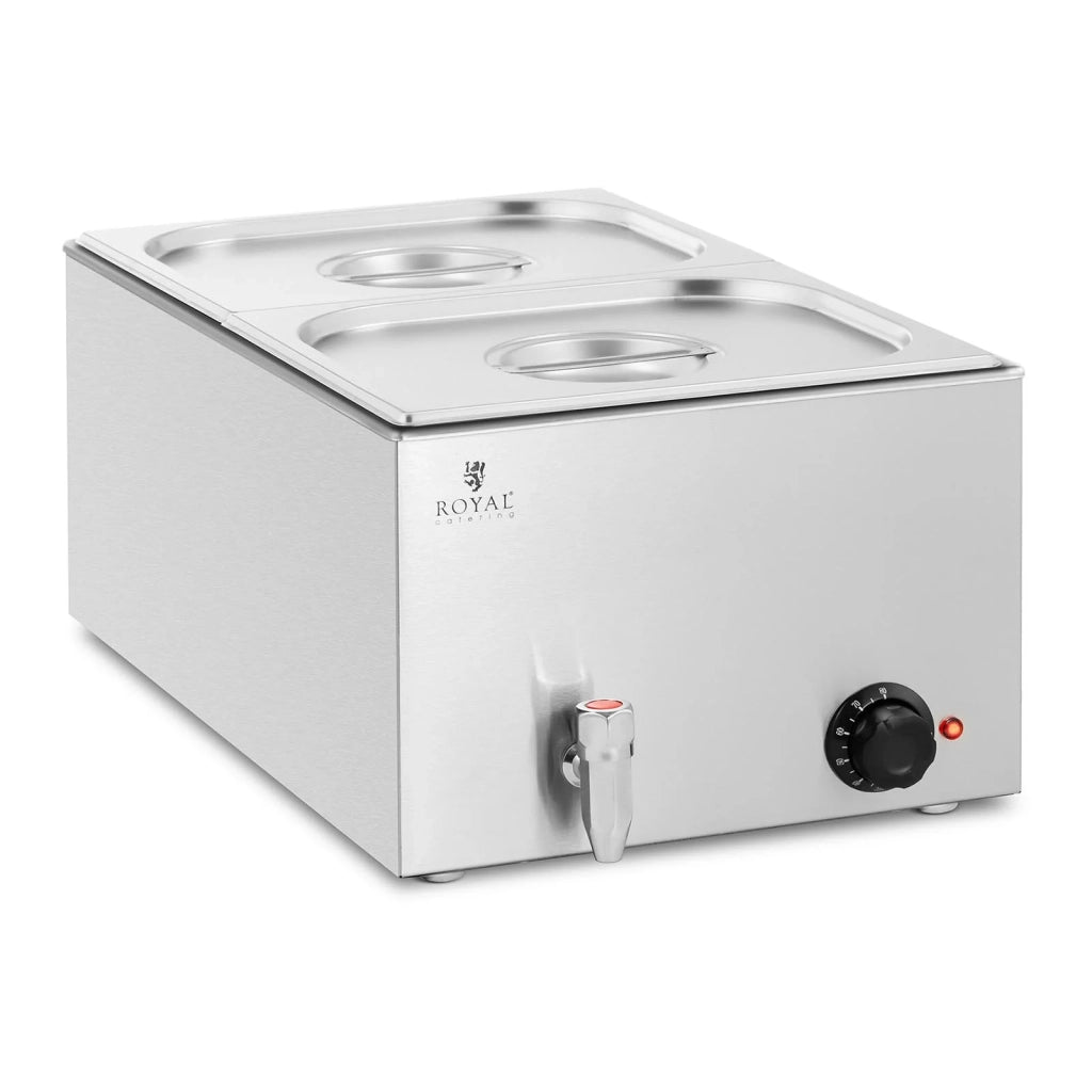 Scaldavivande/bagnomaria professionale da 600 watt con 2 contenitori GN 1/2 e rubinetto di scarico (14_0004218)